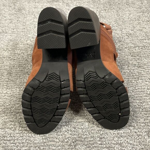 Sorel Sandals Women's 7.5 Nadia Teak Brown Orange Suede Lace Block Heel - Picture 8 of 10